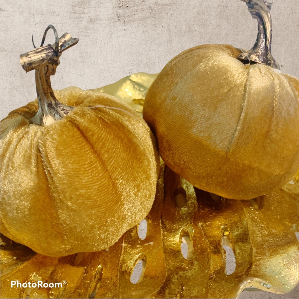 Modern Urban Fall Autumn Velvet 15”D Pumpkin Pair